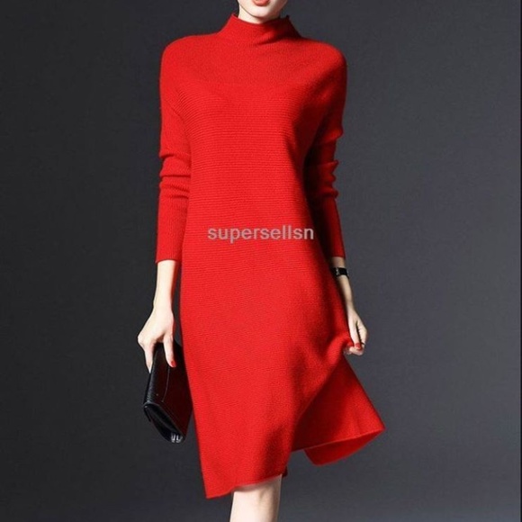 HOST PICK !!!  Mini Red Sweater Dress Fits Med Large Petite NWT - Picture 1 of 3